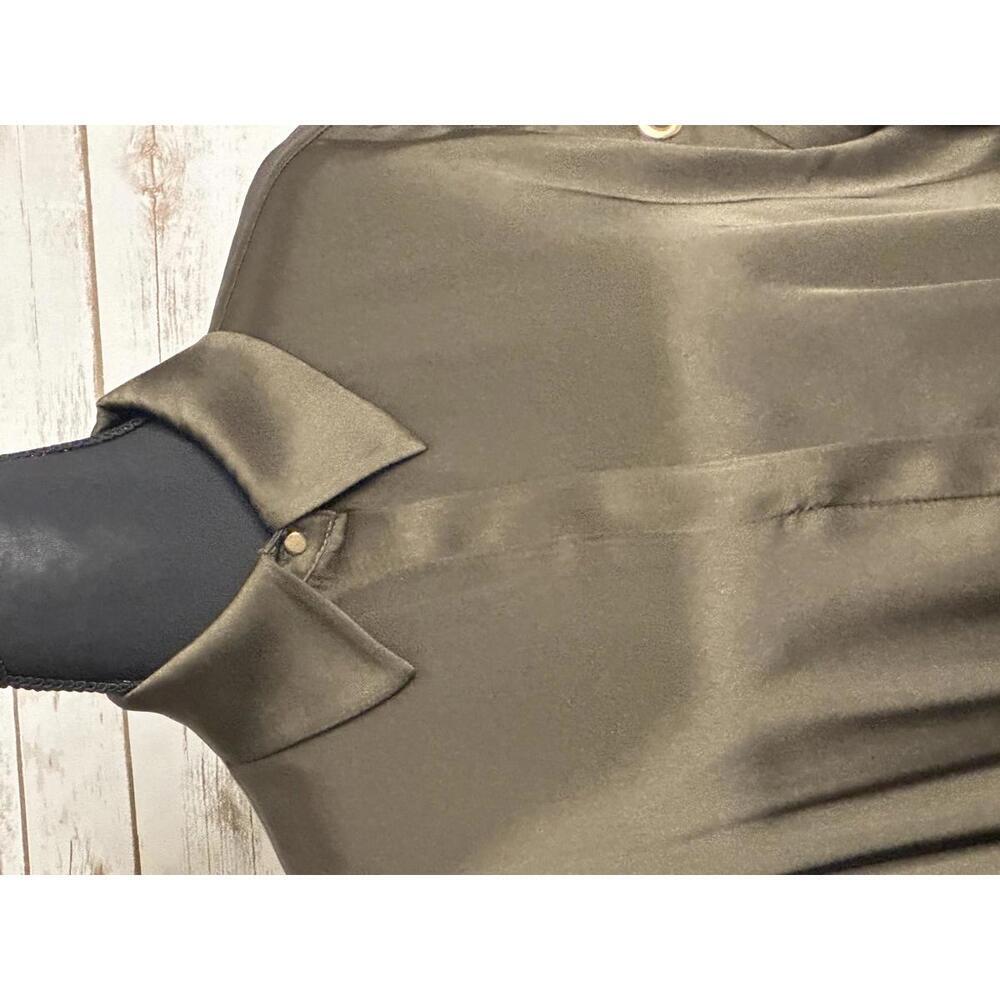 Zara olive green satin grommet detail belted Ring Trim maxi shirtdress Size M - Picture 2 of 13